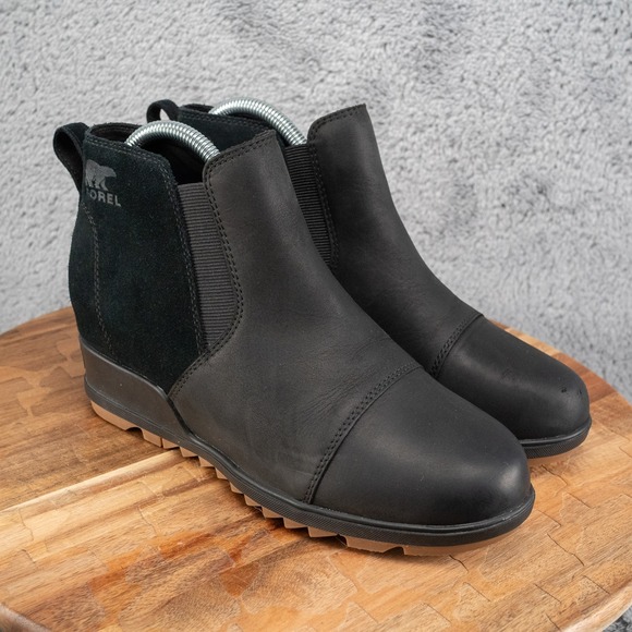 Sorel Shoes - Sorel Joan of Arctic Wedge III Women's Chelsea Boots Black Leather 8 Shoes